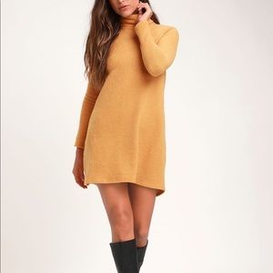 Mustard Yellow LongSleeve Turtleneck Sweater Dress